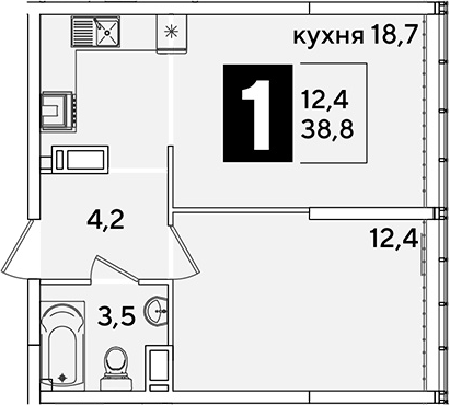 2-комн., 38.8 м², 15/16 этаж, ЖК «Самолет»