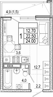 Студия, 22.5 м², 9/17 этаж, ЖК «Лестория»