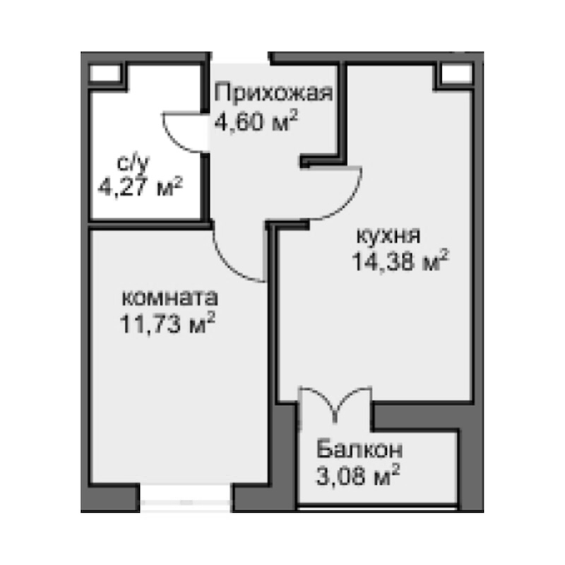 1-комн., 34.33 м², 6/8 этаж, ЖК «Центральный двор»