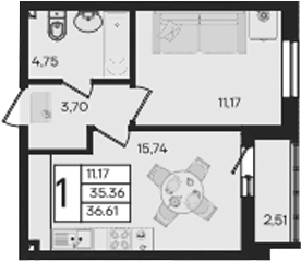 Продается 1-комн. квартира, 35.36 м²