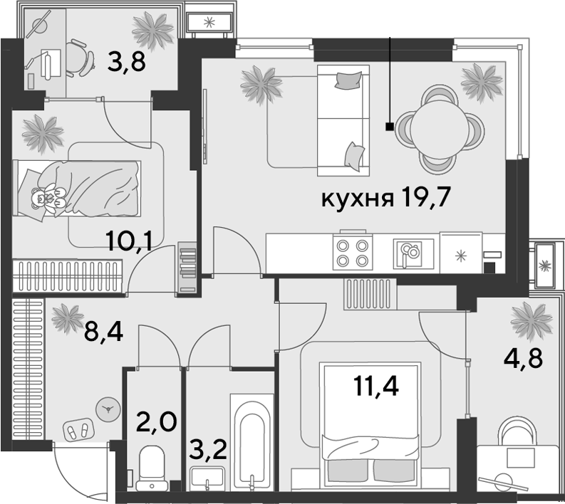Продается 3-комн. квартира, 54.8 м²