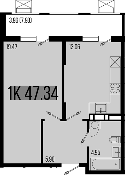1-комн., 43.38 м², 3/8 этаж, ЖК «Цветной бульвар»
