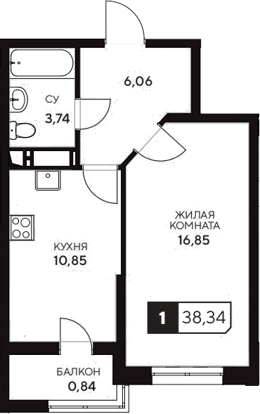 Продается 1-комн. квартира, 37.5 м²