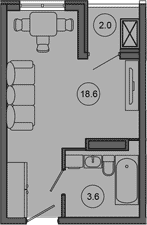 Студия, 22.2 м², 9/10 этаж, ЖК «Гостиничный комплекс GREENMONT»