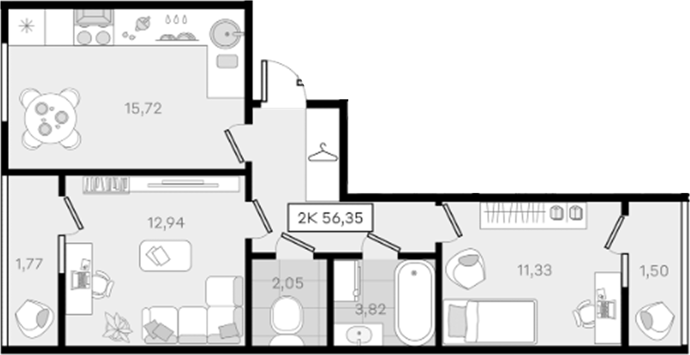 2-комн., 53.08 м², 5/8 этаж, ЖК «История 3»