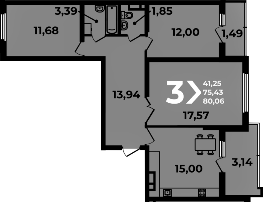 4+ комнаты, 75.43 м², 12/19 этаж, ЖК «Аксиома»