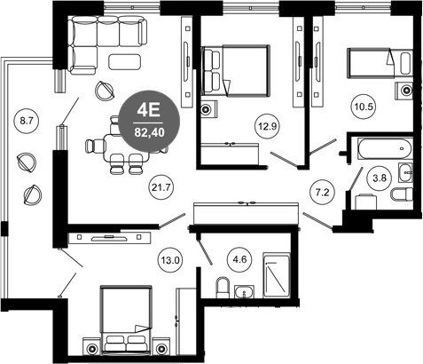 4+ комнаты, 73.7 м², 6/10 этаж, ЖК «Гостиничный комплекс GREENMONT»