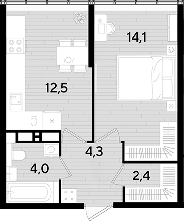 1-комн., 37.3 м², 15/16 этаж, ЖК «DОГМА ПАРК»