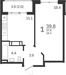 1-комн., 36.8 м², 23/24 этаж, ЖК «Все Свои VIP»