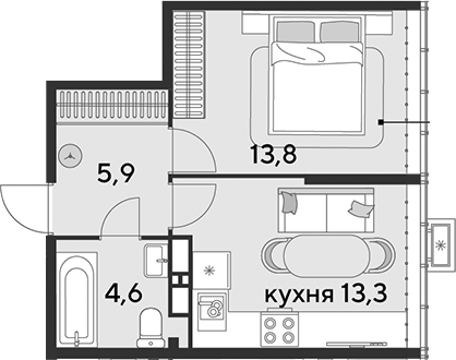 1-комн., 37.6 м², 17/18 этаж, ЖК «Парк Победы»