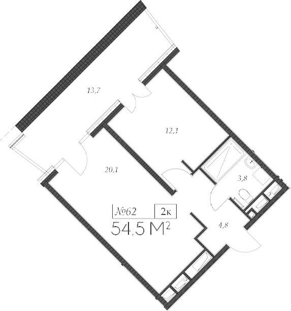 2-комн., 40.8 м², 3/9 этаж, ЖК «Морелло»