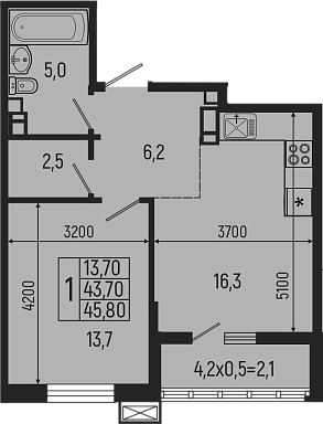 Продается 2-комн. квартира, 43.7 м²