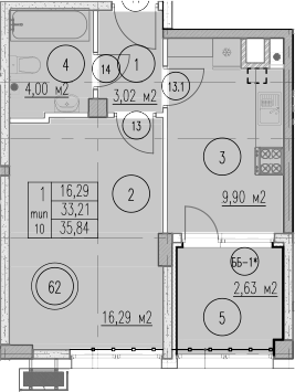 1-комн., 33.21 м², 1/10 этаж, ЖК «Agoy Park Residence by Lavicon»