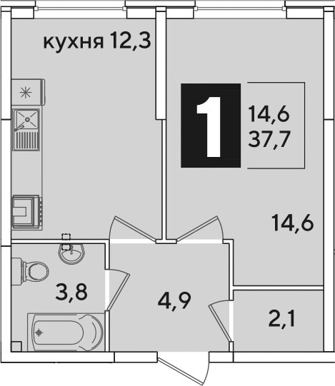 Продается 1-комн. квартира, 37.7 м²
