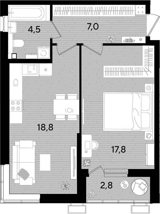 1-комн., 48.1 м², 2/16 этаж, ЖК «DОГМА ПАРК»