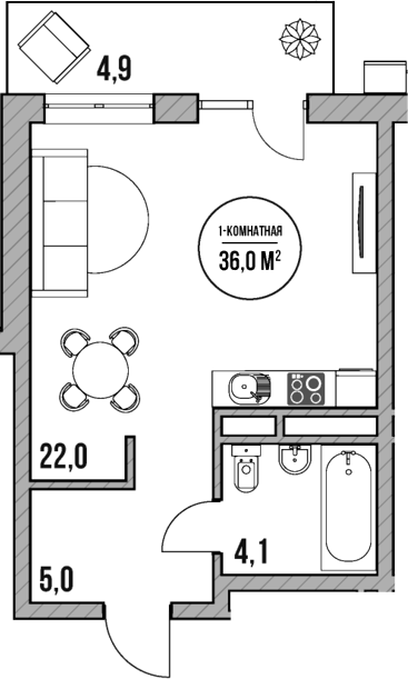 Студия, 31.1 м², 2/5 этаж, ЖК «МореТут»