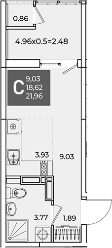 Студия, 18.62 м², 18/18 этаж, ЖК «Образцово»