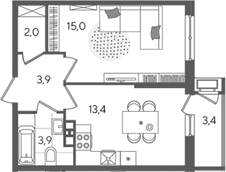 1-комн., 38.2 м², 4/24 этаж, ЖК «Рекорд»