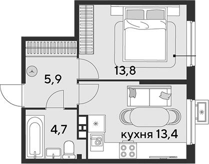 Продается 1-комн. квартира, 37.8 м²