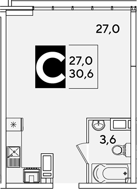 Студия, 30.6 м², 16/16 этаж, ЖК «Самолет»