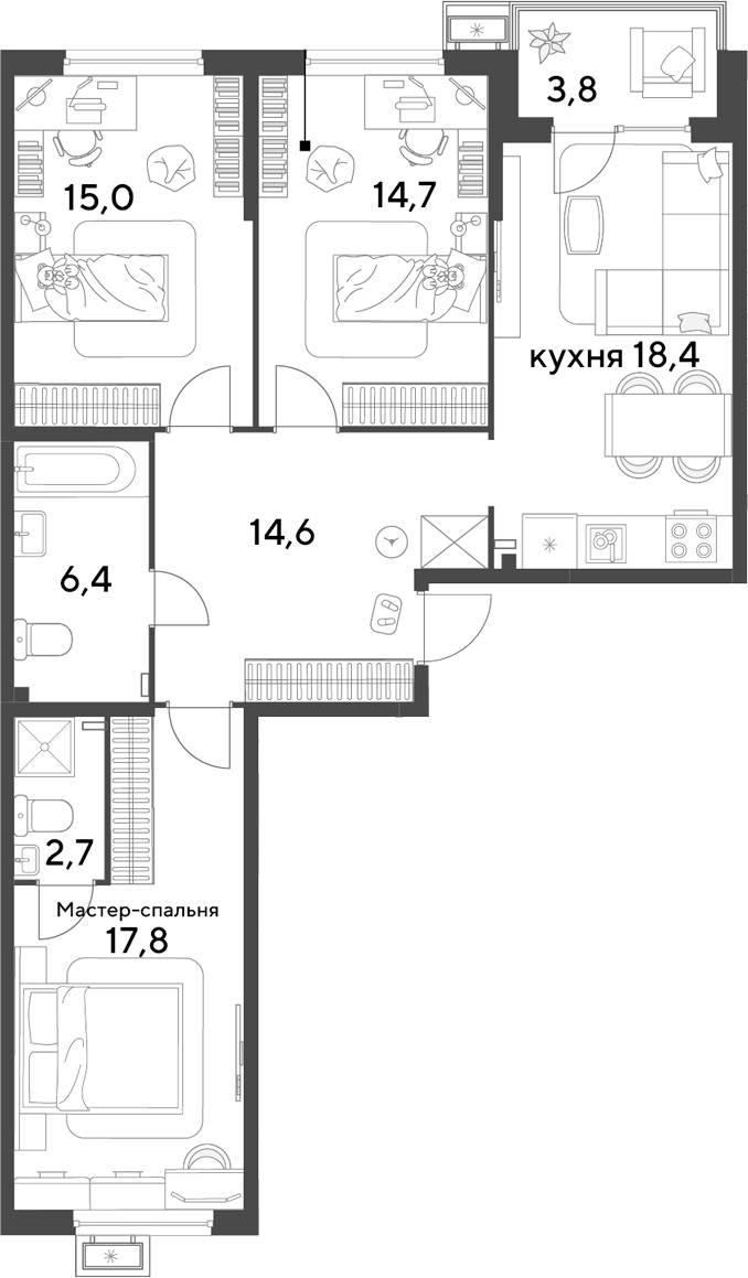 Продается 4-комн. квартира, 89.6 м²