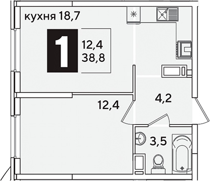 2-комн., 38.8 м², 13/16 этаж, ЖК «Самолет»