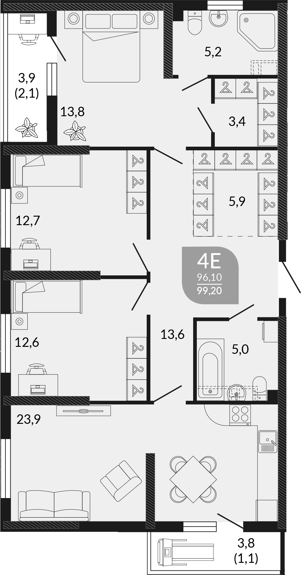 4+ комнаты, 96 м², 1/23 этаж, ЖК «Облака»