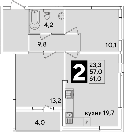 Продается 3-комн. квартира, 57 м²