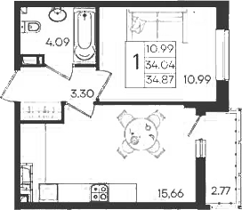 Продается 1-комн. квартира, 34.04 м²