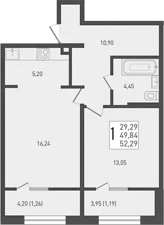 2-комн., 49.82 м², 1/9 этаж, ЖК «Югге»