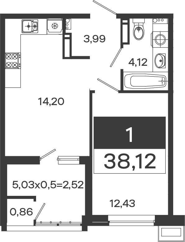 1-комн., 35.6 м², 12/18 этаж, ЖК «Образцово»