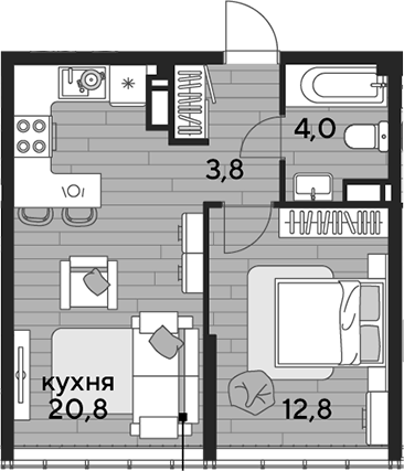 1-комн., 41.4 м², 15/16 этаж, ЖК «DОГМА ПАРК»