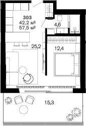 1-комн., 42.2 м², 3/6 этаж, ЖК «Benefit Sea Breeze Sochi»