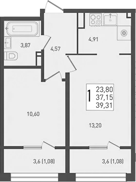 2-комн., 37.15 м², 7/9 этаж, ЖК «Югге»
