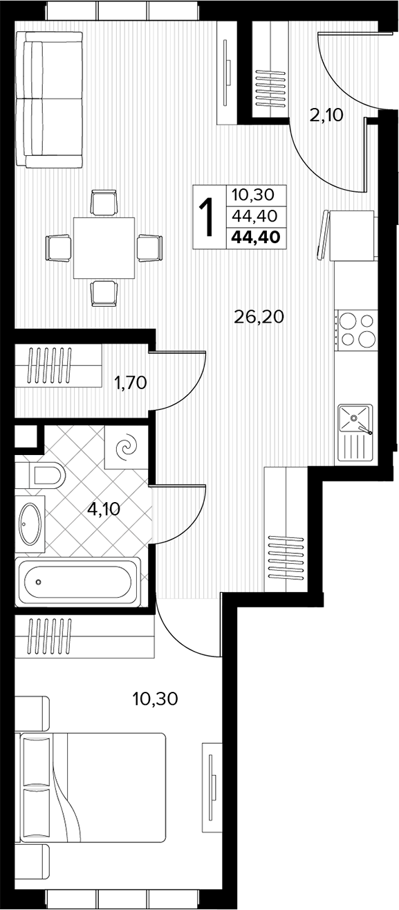 Продается 1-комн. квартира, 44.4 м²