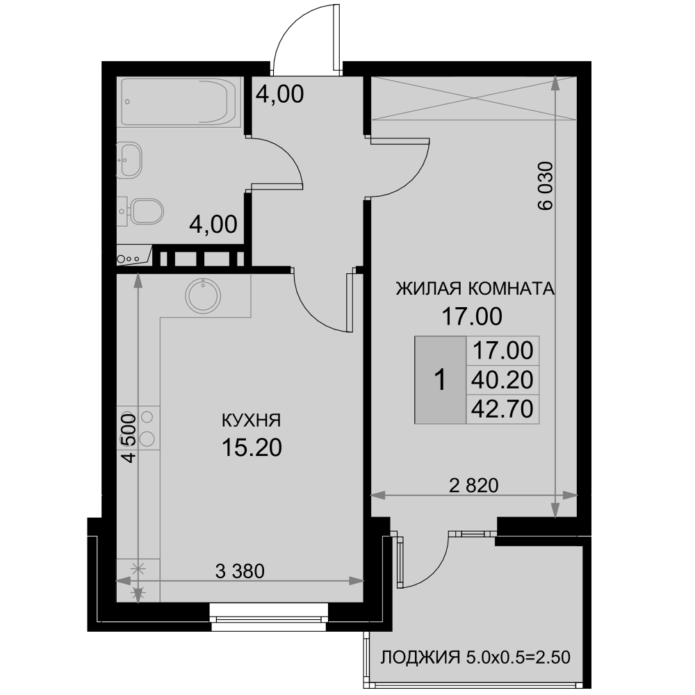 2-комн., 40.2 м², 5/7 этаж, ЖК «История»
