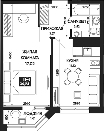 1-комн. Вершины. ГК Смена