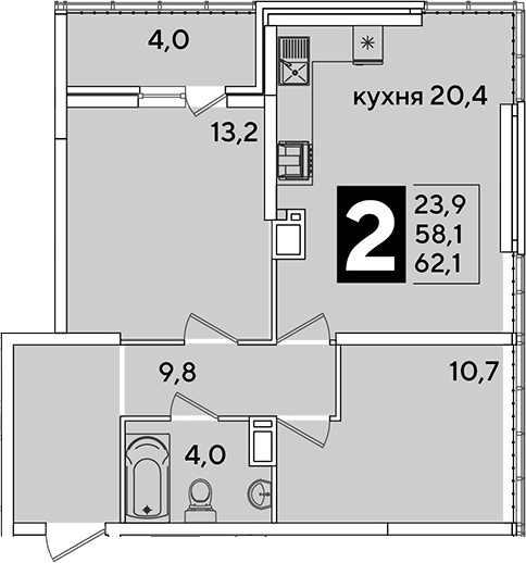3-комн., 58.1 м², 16/16 этаж, ЖК «Самолет»