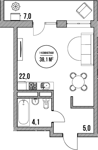 Студия, 31.1 м², 1/5 этаж, ЖК «МореТут»