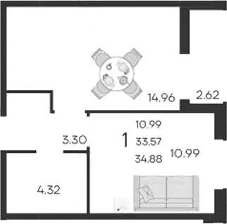 Продается 1-комн. квартира, 33.57 м²