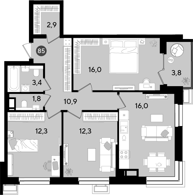 4+ комнаты, 75.6 м², 14/18 этаж, ЖК «Парк Победы»