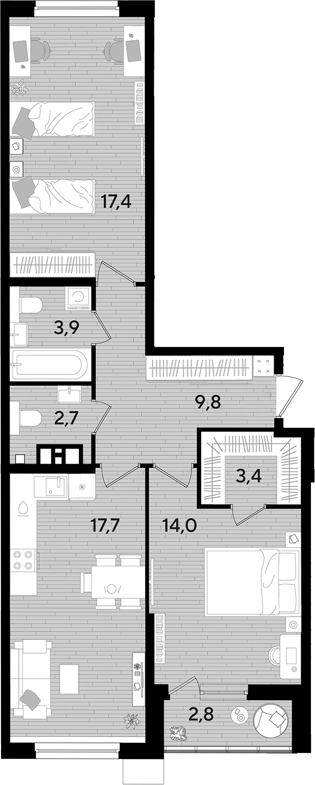 Продается 2-комн. квартира, 68.9 м²