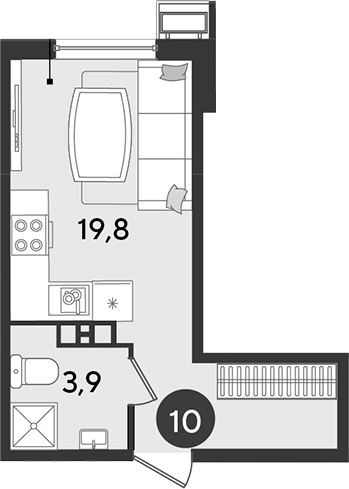 Студия, 23.7 м², 5/16 этаж, ЖК «Парк Победы»