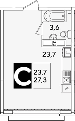 Студия, 27.3 м², 10/16 этаж, ЖК «Самолет»