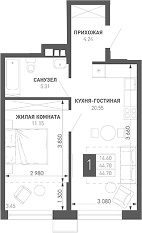1-комн. Иначе в Молодежном
