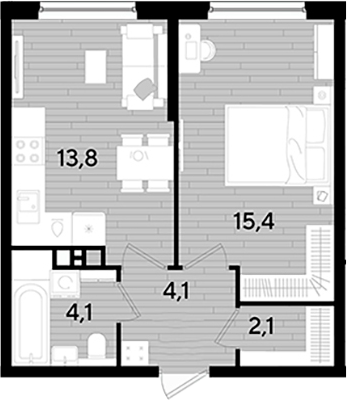 1-комн., 39.5 м², 3/16 этаж, ЖК «DОГМА ПАРК»
