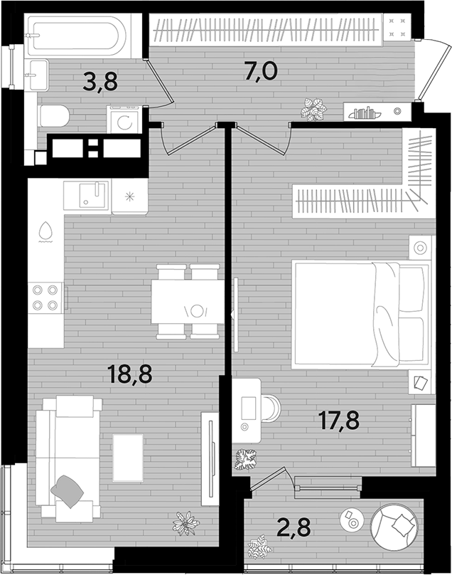 1-комн., 47.4 м², 14/16 этаж, ЖК «DОГМА ПАРК»