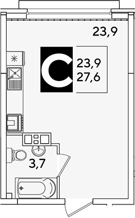 Студия, 27.6 м², 9/16 этаж, ЖК «Самолет»