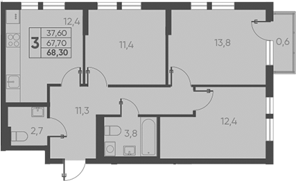 Продается 3-комн. квартира, 67.7 м²