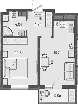 2-комн., 37.46 м², 10/16 этаж, ЖК «Теплые края»